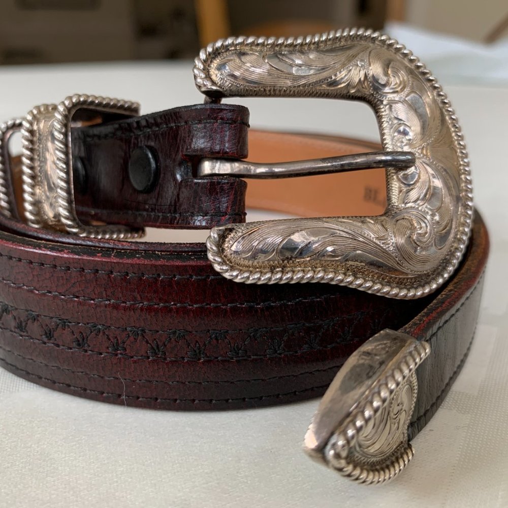 Lucchese / Silverado Sterling Silver Men's 36 Tapered Belt in Black Cherry